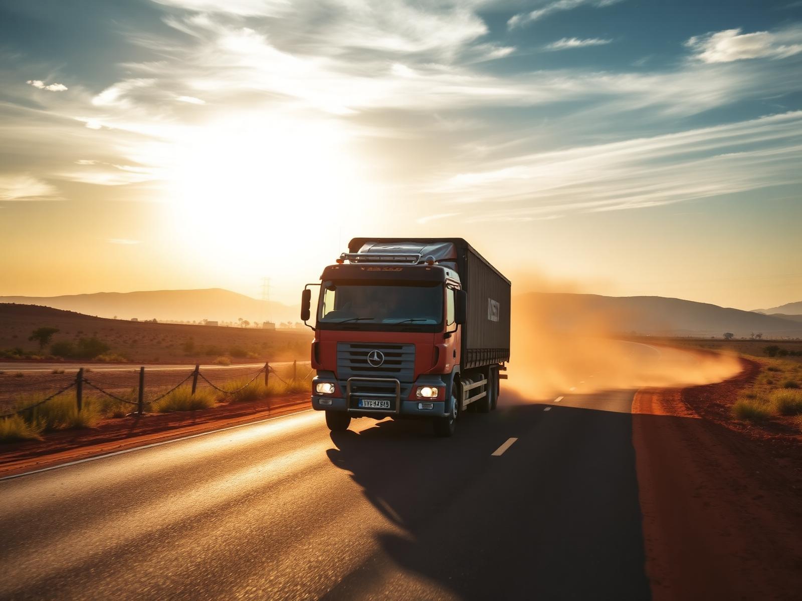 Chagunda Trucking haulage on a Zimbabwean corridor at sunset